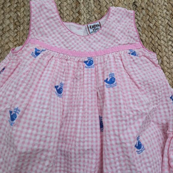 Cotton Kids Seersucker Outfit Set Pink Check Whale Nautical Beach Summer 24mos - Picture 5 of 7